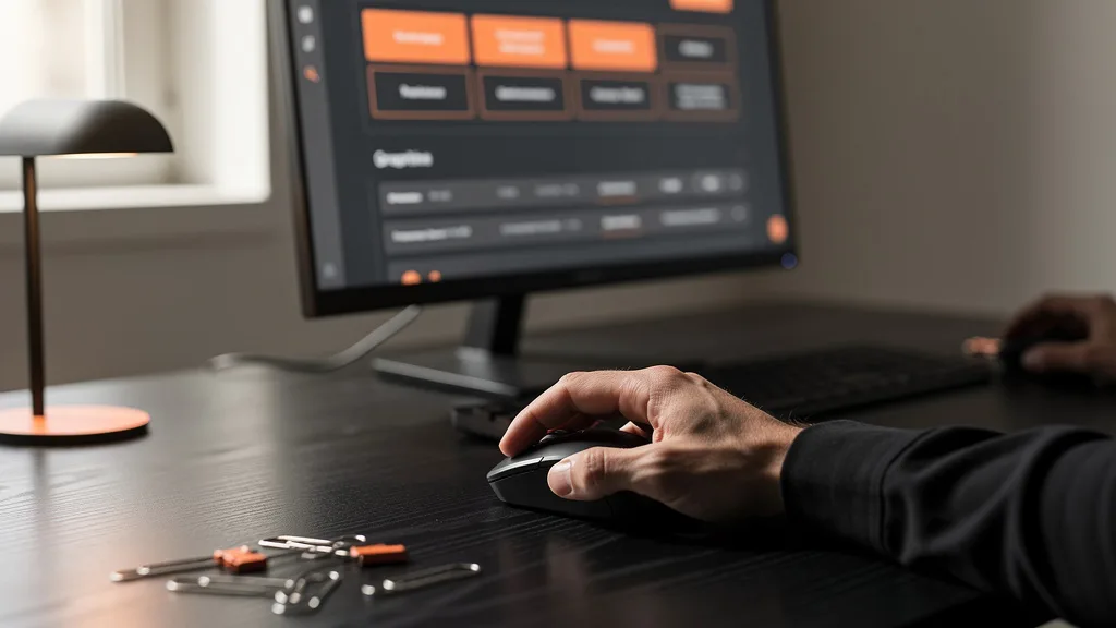 Click to manage / replace image A hand using a computer mouse to manually sort digital keyword cards into specific groups.