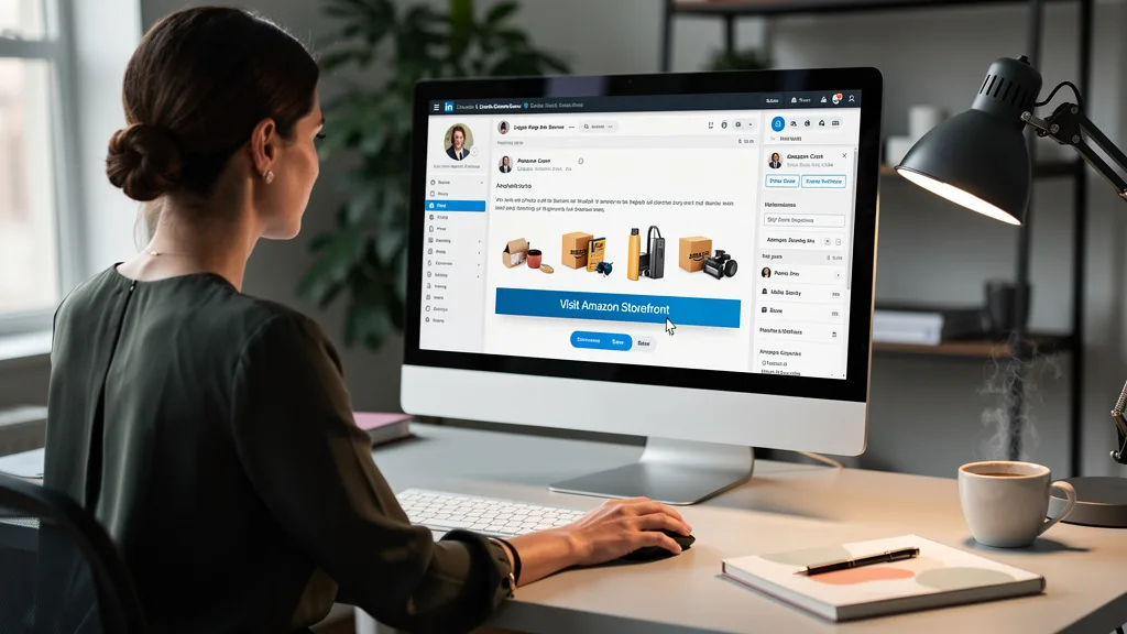 A person optimizing a LinkedIn Company Page for an Amazon brand, updating the banner and CTA button.
