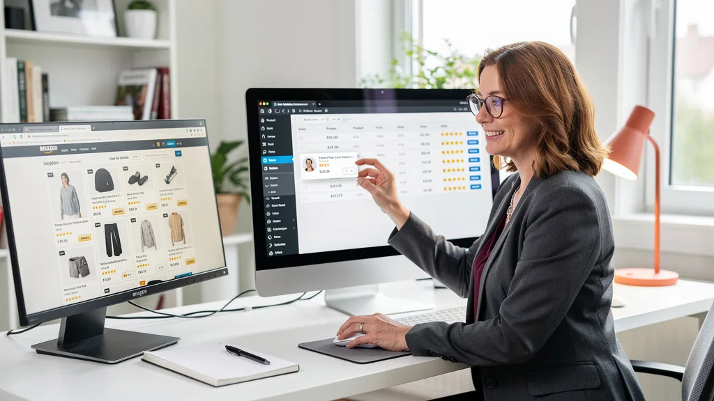 Click to manage / replace image A web designer adding a customer review widget to a WordPress page to display social proof.