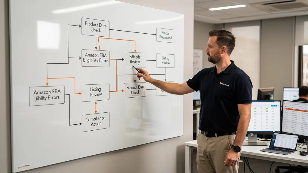 Click to manage / replace image A whiteboard diagram showing the complex escalation path for a difficult Amazon seller support case.
