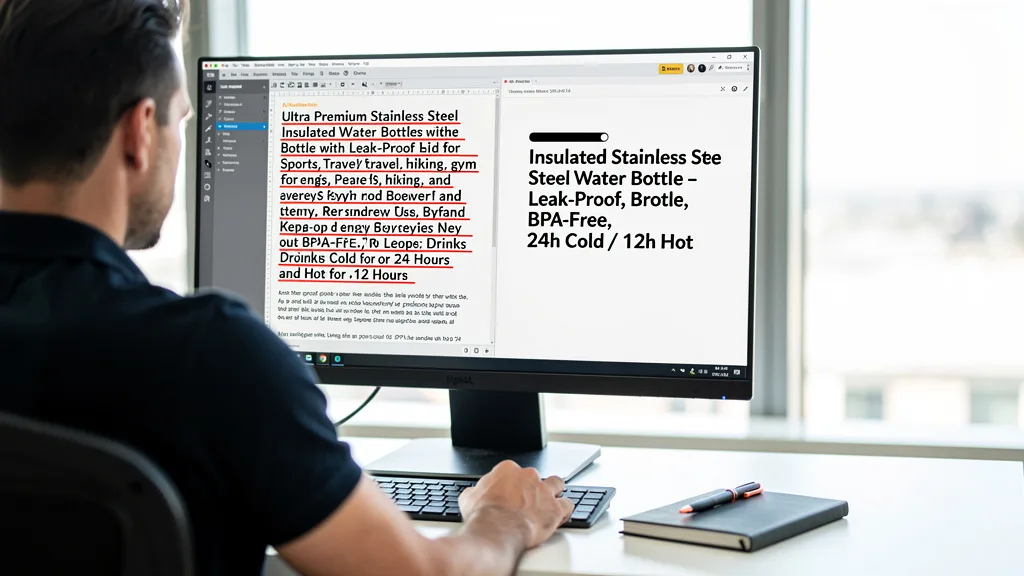 A before-and-after example of a product title being optimized to fit Amazon