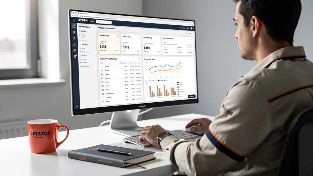 Click to manage / replace image A consultant reviewing a dashboard showing positive sales and traffic trends from Amazon listing optimization.