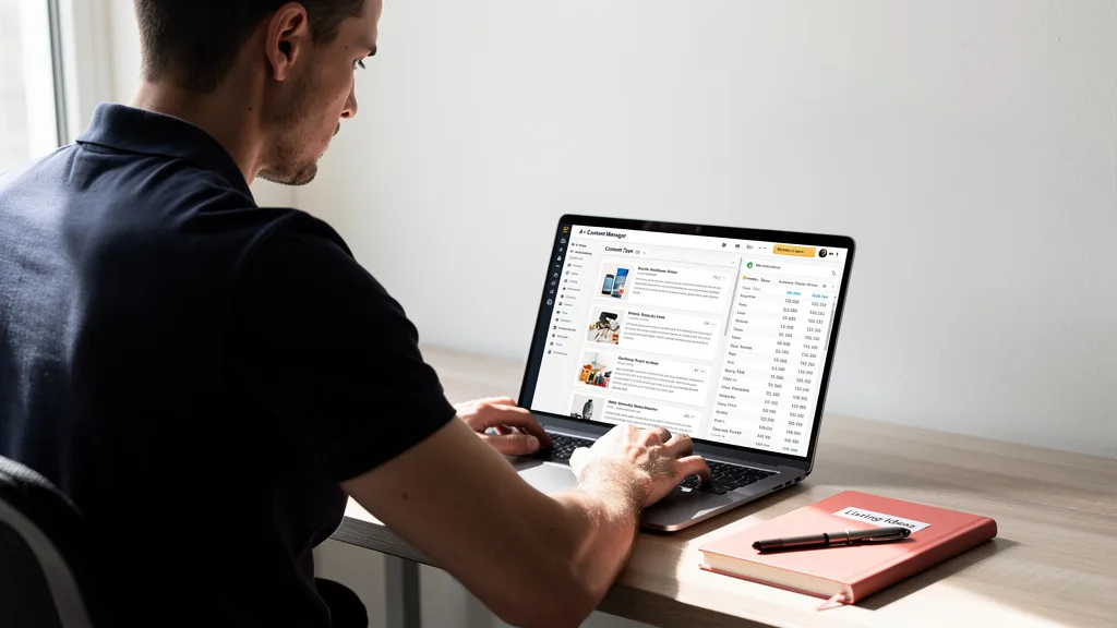 A seller designing an engaging Amazon A+ Content product description with images and text.