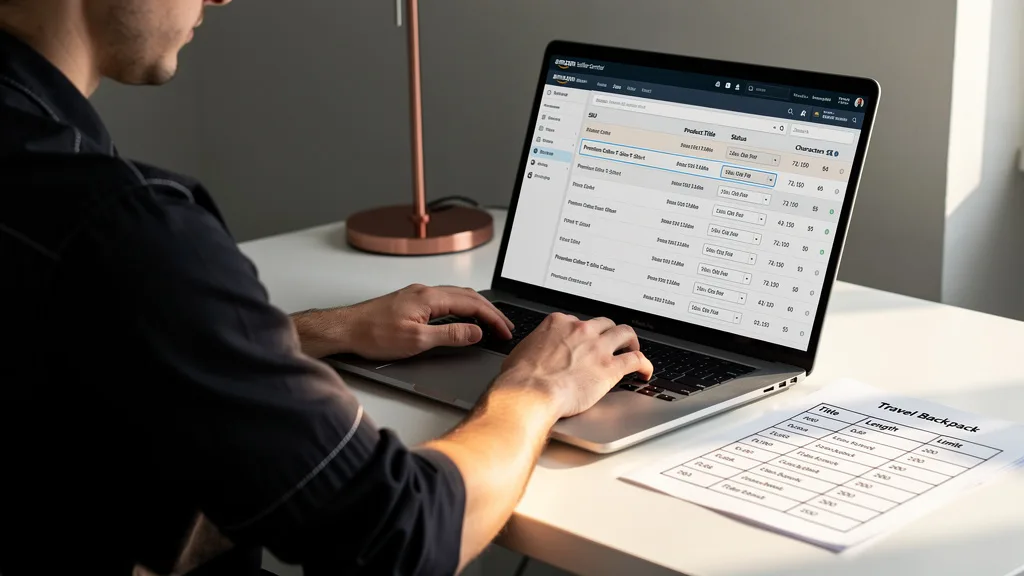 Click to manage / replace image An infographic on a tablet showing the character limits for different parts of an Amazon listing.