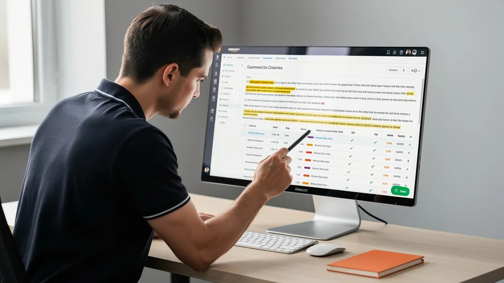 Click to manage / replace image Proofreading Amazon bullet points for typos and grammatical errors using a software tool.