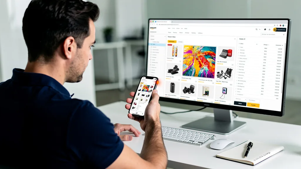 Click to manage / replace image A user scrolling through an Amazon search results page on their smartphone