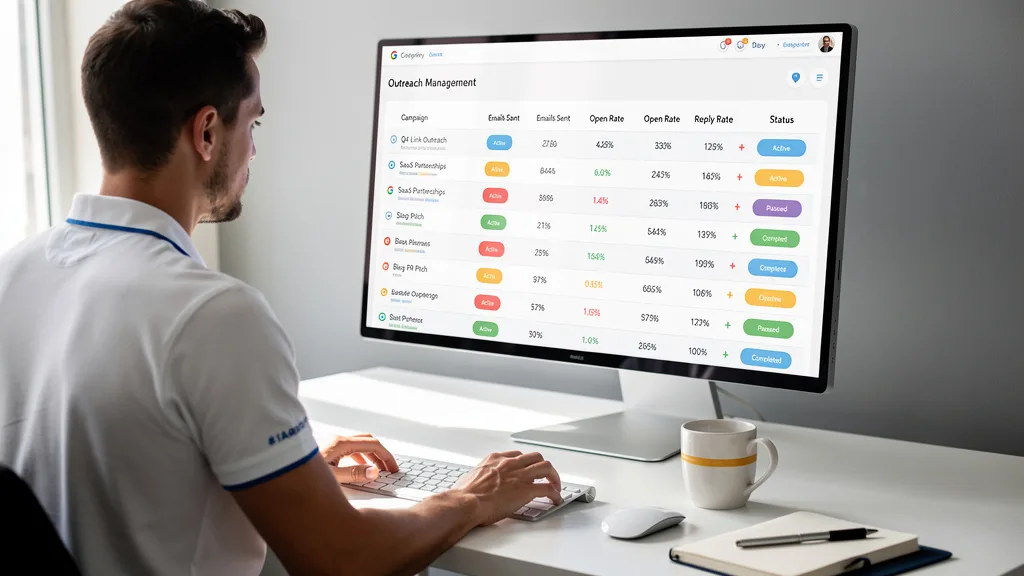 Dashboard of an outreach management tool used by SEO consultants to track campaigns.