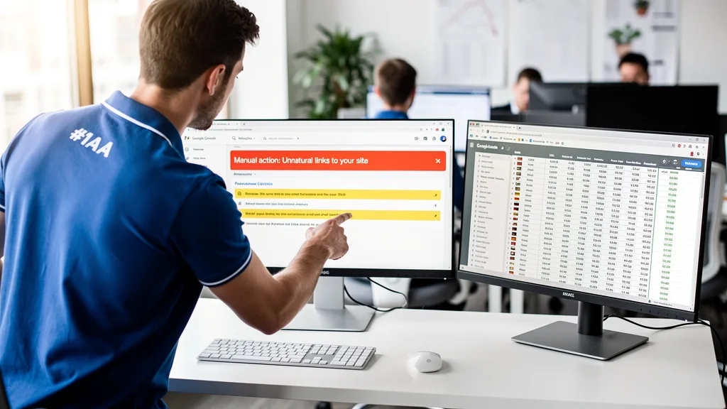 Click to manage / replace image A clear view of a Google Search Console screen showing a manual action penalty for unnatural links.