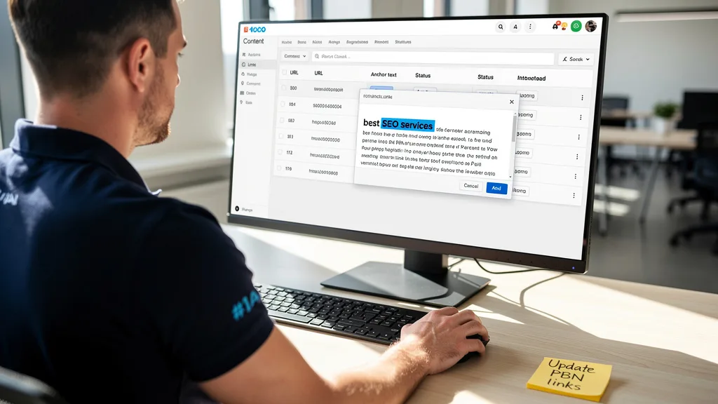 An SEO manager setting the exact anchor text for a PBN link within a content management system.