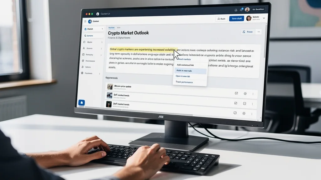 Click to manage / replace image A content editor carefully inserting a contextual link into an existing article to ensure it reads naturally.
