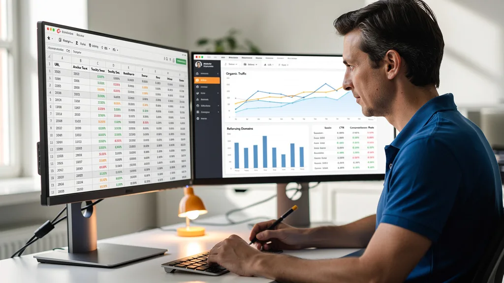 Click to manage / replace image An SEO professional conducting a backlink audit using software to identify and score toxic links.