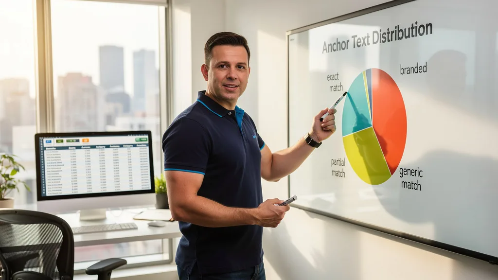A whiteboard displaying a pie chart for a diverse anchor text strategy for a PBN.