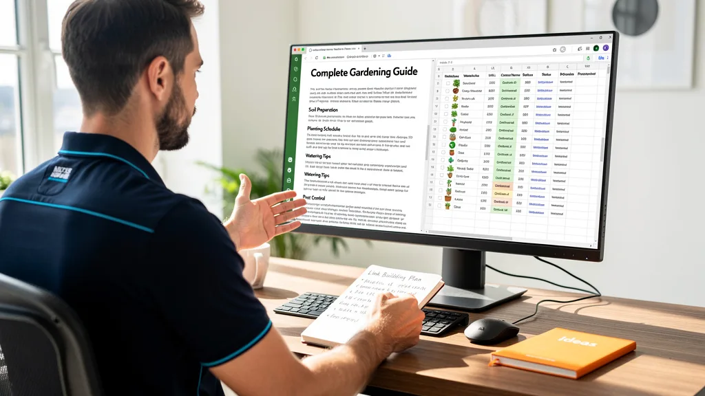 A person creating an evergreen content piece on gardening to use for link building outreach.
