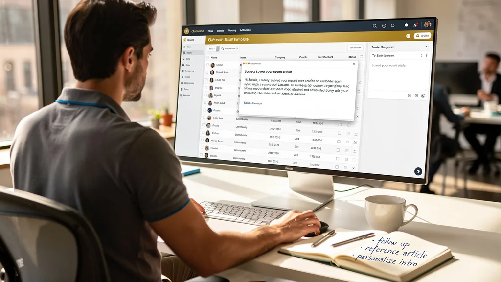 Click to manage / replace image A person personalizing an outreach email by referencing the recipient