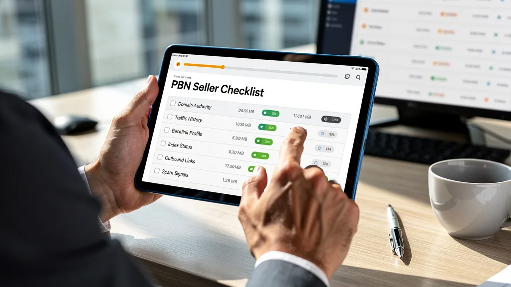 Click to manage / replace image A digital checklist for vetting a PBN seller shown on a tablet screen.