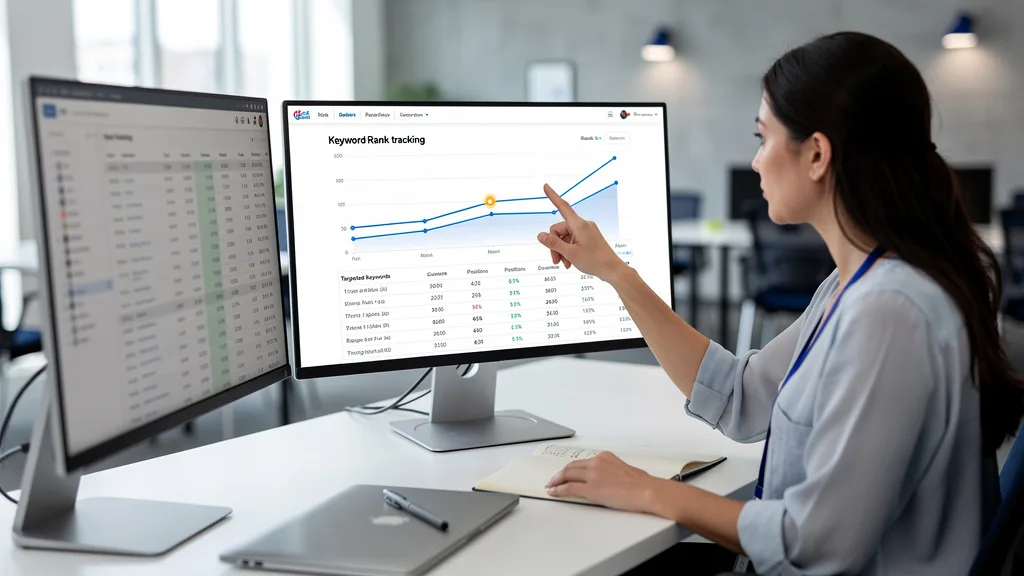 Click to manage / replace image A keyword rank tracking dashboard showing positive ranking improvements after a link building campaign.