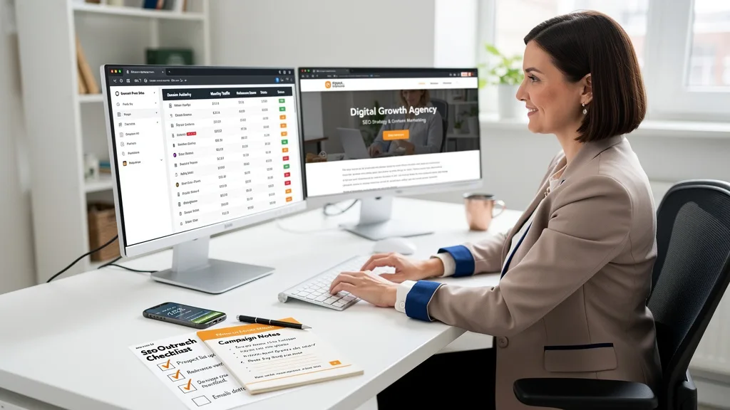 Click to manage / replace image Consultant vetting potential guest post sites by analyzing SEO metrics and relevance.