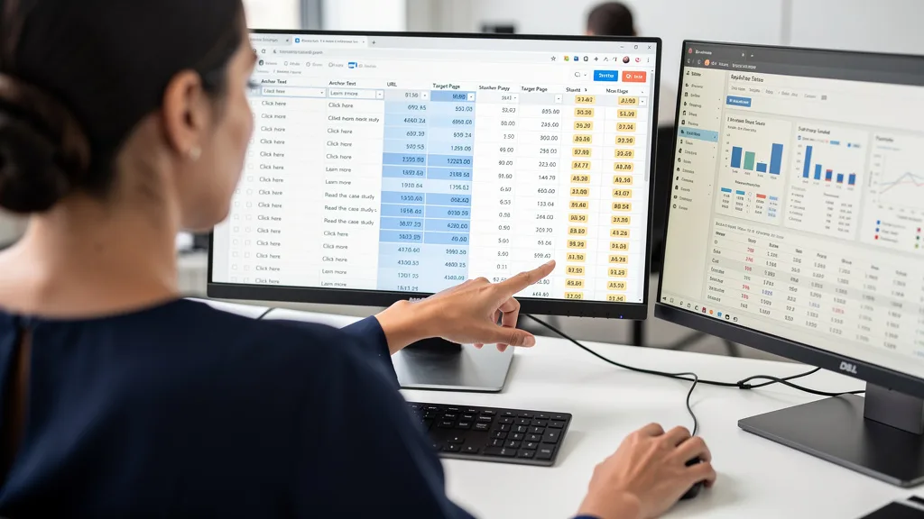 Click to manage / replace image Spreadsheet organizing different types of anchor text for a B2B link building campaign.
