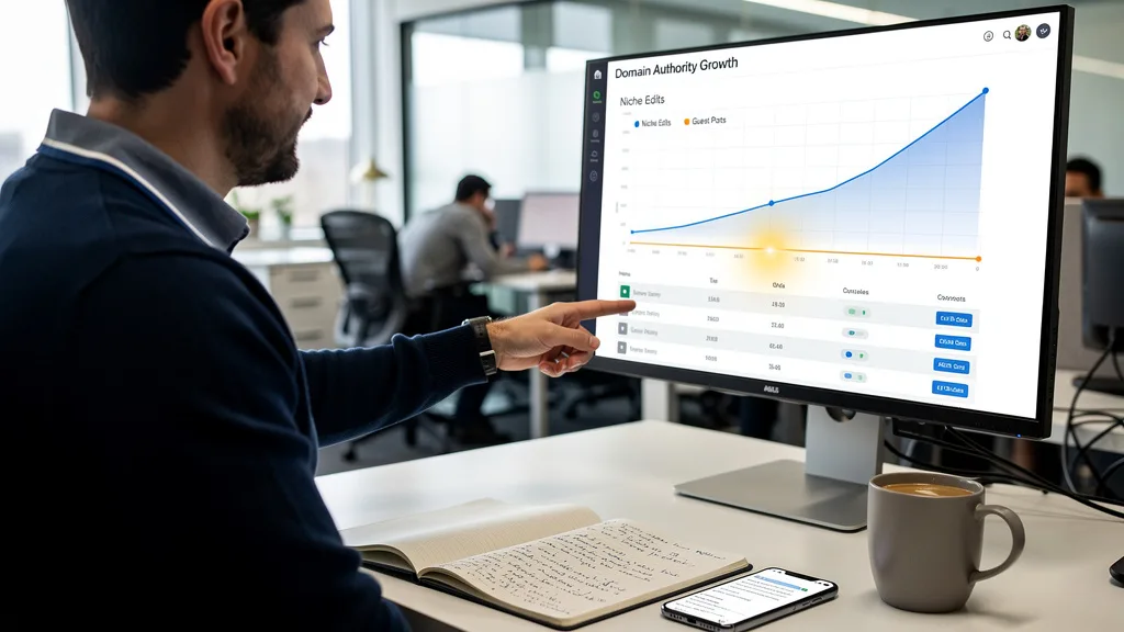 Click to manage / replace image A chart comparing the faster initial Domain Authority impact from niche edits versus the steady growth from guest posts.