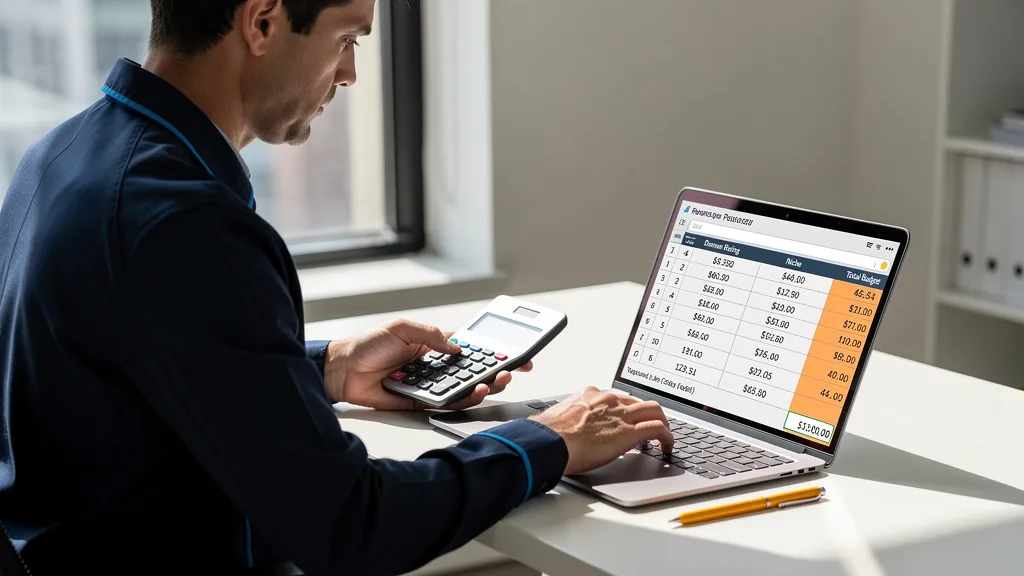A person calculating their link building budget with a spreadsheet showing niche edit costs.